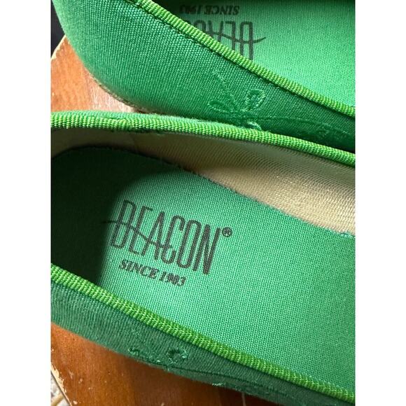 Vintage Beacon Kelly‎ Green Embroidered Canvas Wedge Espadrilles Size 8.5W - Picture 9 of 10